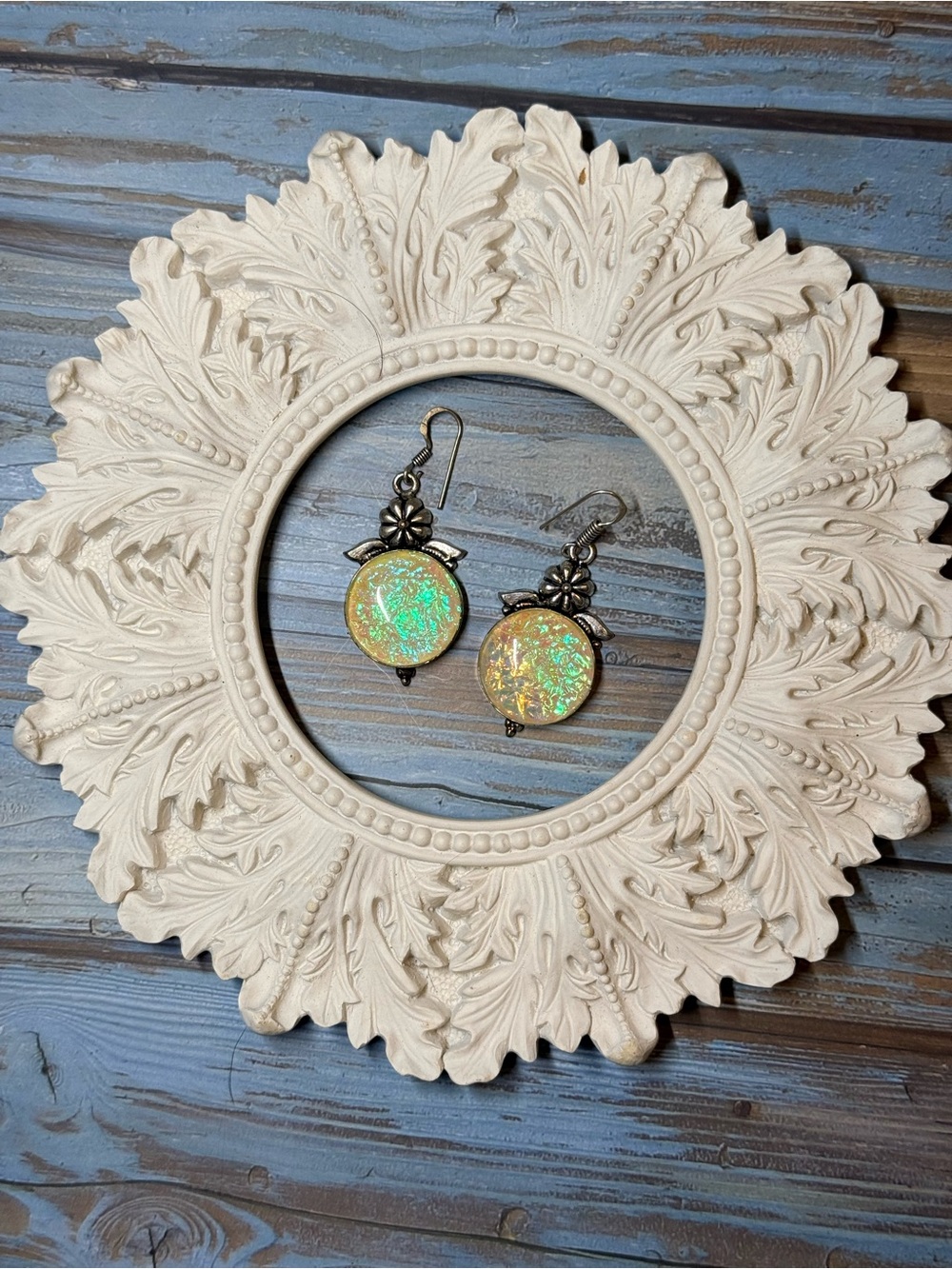 Iridescent Australian triplet Opal Drop Earrings - Green/Gold